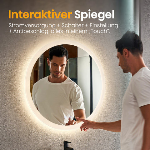 EMKE Round Bathroom Mirror 60cm with 3000K/4000K/6500K Touch+Dimmable+Demister Pad EMKE Round Bathroom Mirror 60cm with 3000K/4000K/6500K Touch+Dimmable+Demister Pad