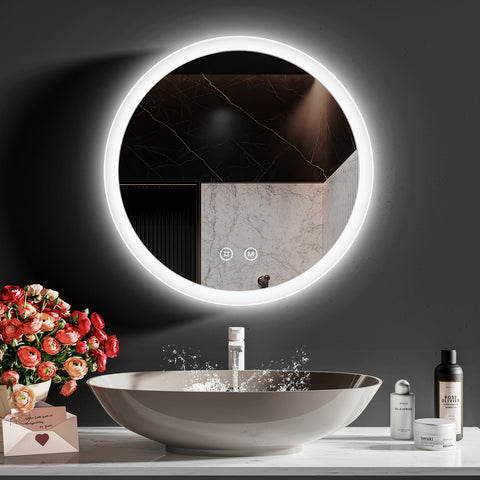 EMKE Round Bathroom Mirror 60cm with 3000K/4000K/6500K Touch+Dimmable+Demister Pad EMKE Round Bathroom Mirror 60cm with 3000K/4000K/6500K Touch+Dimmable+Demister Pad