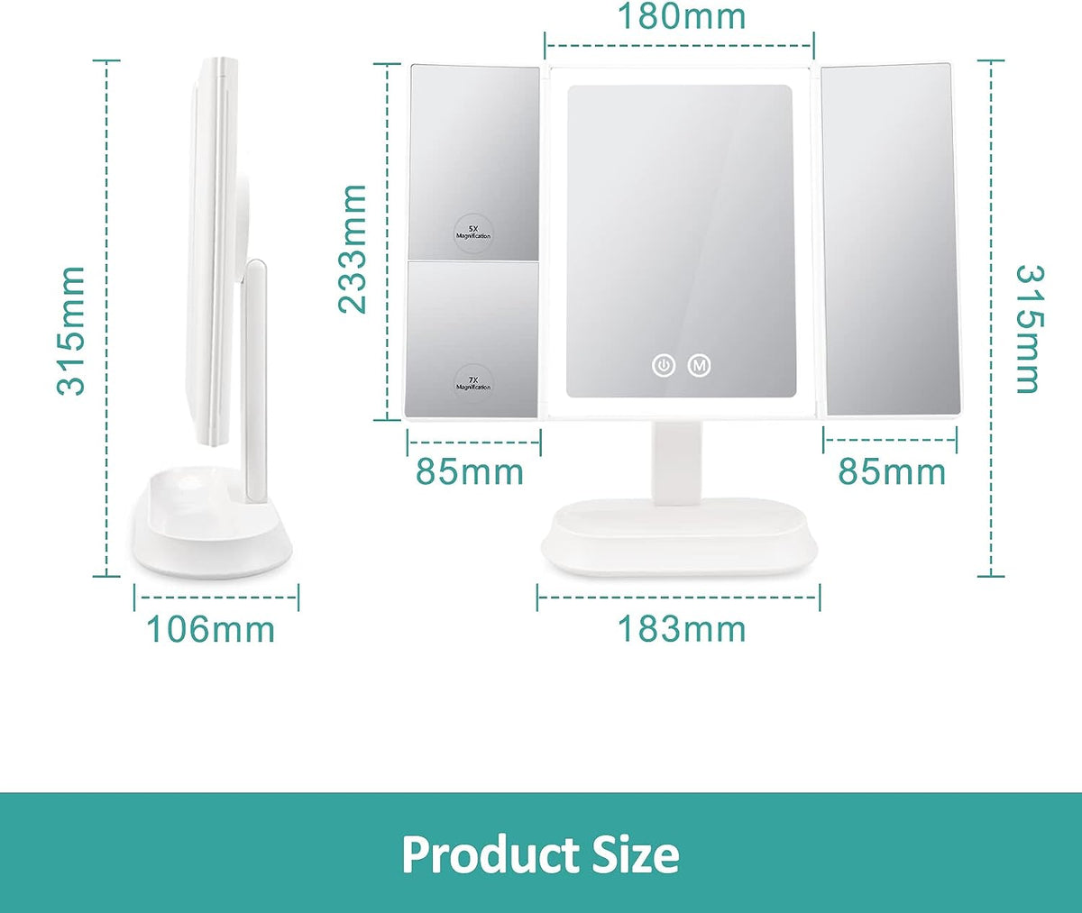 emke led vanity mirror foldable white size
