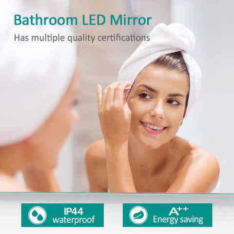 EMKE LM26 LED Bathroom Mirror, Frosted Frame, Warm White Light (4300K), Horizontal Hanging EMKE LM26 LED Bathroom Mirror, Frosted Frame, Warm White Light (4300K), Horizontal Hanging