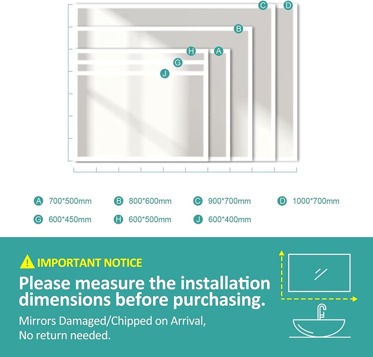 EMKE LM09 Bathroom Mirror with Rounded Corners, Demister, 6500K, Hang Vertically/Horizontally