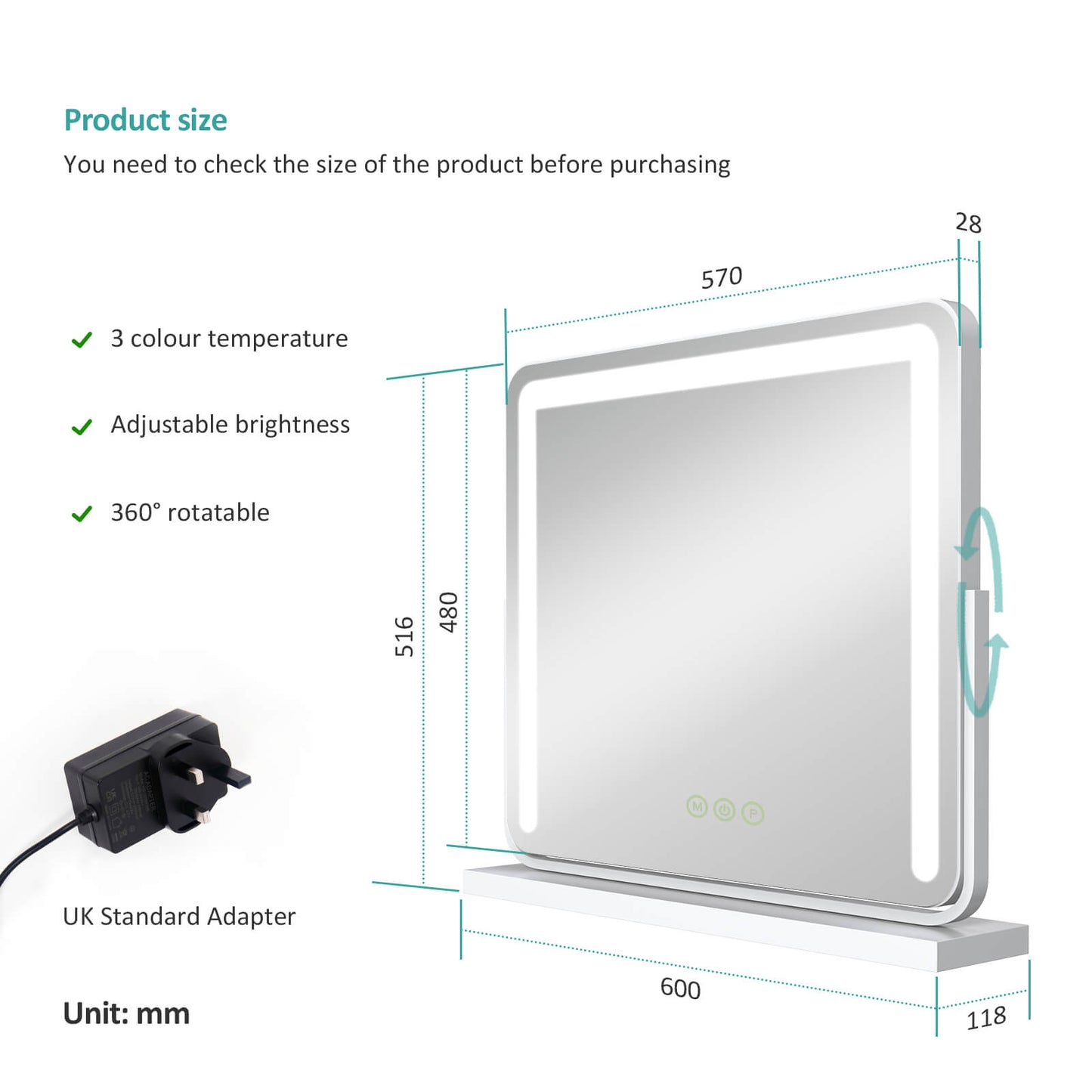 emke led vanity mirror cm08 white 57cm