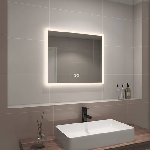 EMKE LM26 LED Bathroom Mirror, Frosted Frame, Warm White Light (4300K), Horizontal Hanging EMKE LM26 LED Bathroom Mirror, Frosted Frame, Warm White Light (4300K), Horizontal Hanging