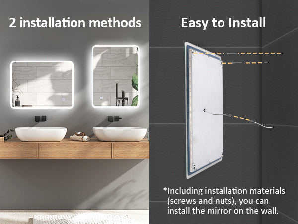 EMKE LM16 LED-backlit Mirror, Rounded Corners, Suspension in Two Directions, 45x60 cm