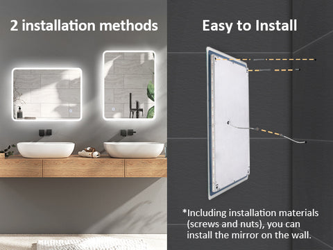 EMKE LM16 LED-backlit Mirror, Rounded Corners, Suspension in Two Directions, 45x60 cm