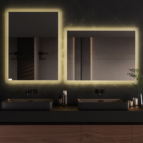 EMKE® Bathroom Mirror with 3000K Warm White Light and Wall Switch, 80x60cm