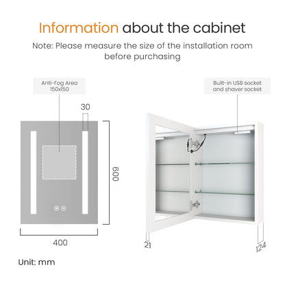 EMKE_MC01 LED Bathroom Mirror with Shelf, Demister,Temperature 3000/4000/6500K