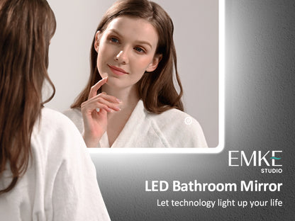 EMKE LM16 LED-backlit Mirror, Rounded Corners, Suspension in Two Directions, 45x60 cm