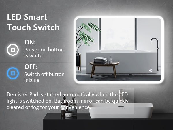 EMKE LM16 LED-backlit Mirror, Rounded Corners, Suspension in Two Directions, 45x60 cm