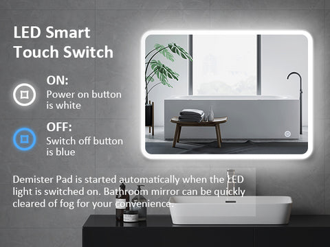 EMKE LM16 LED-backlit Mirror, Rounded Corners, Suspension in Two Directions, 45x60 cm