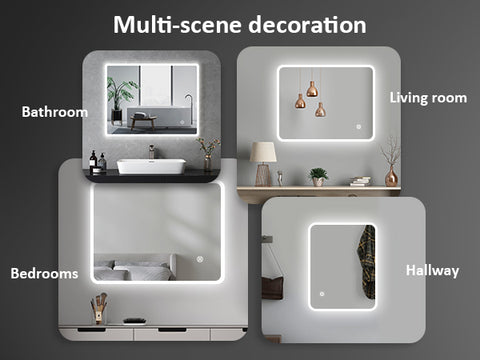 EMKE LM16 LED-backlit Mirror, Rounded Corners, Suspension in Two Directions, 45x60 cm