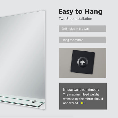 EMKE UM2S Series Bathroom Mirror with Shelf, No Light