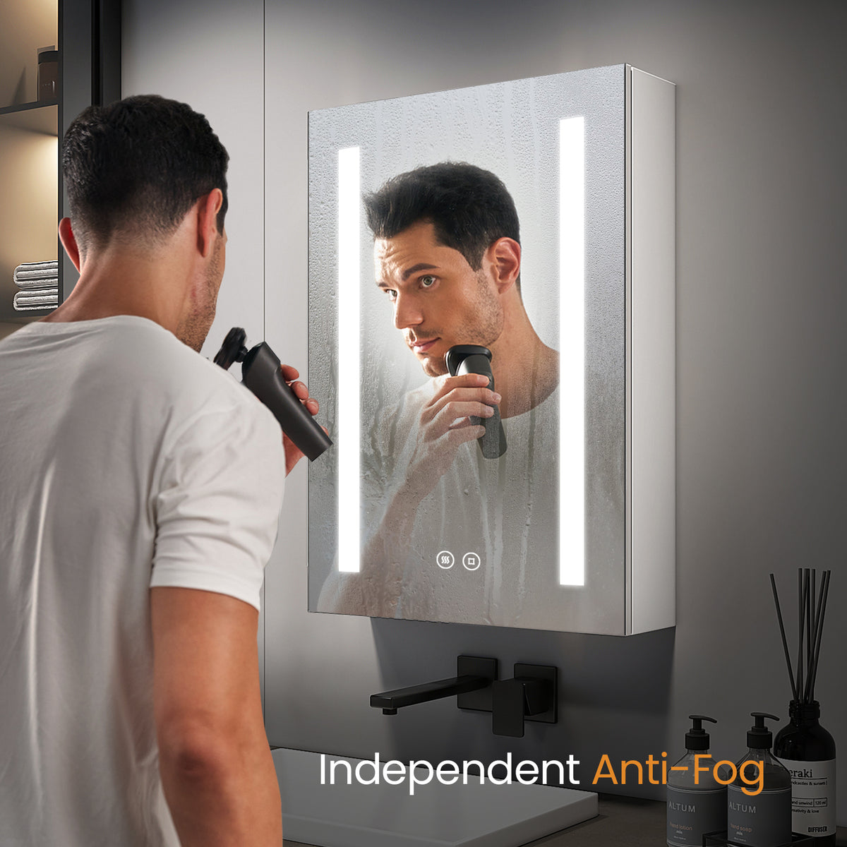 EMKE_MC01 LED Bathroom Mirror with Shelf, Demister,Temperature 3000/4000/6500K