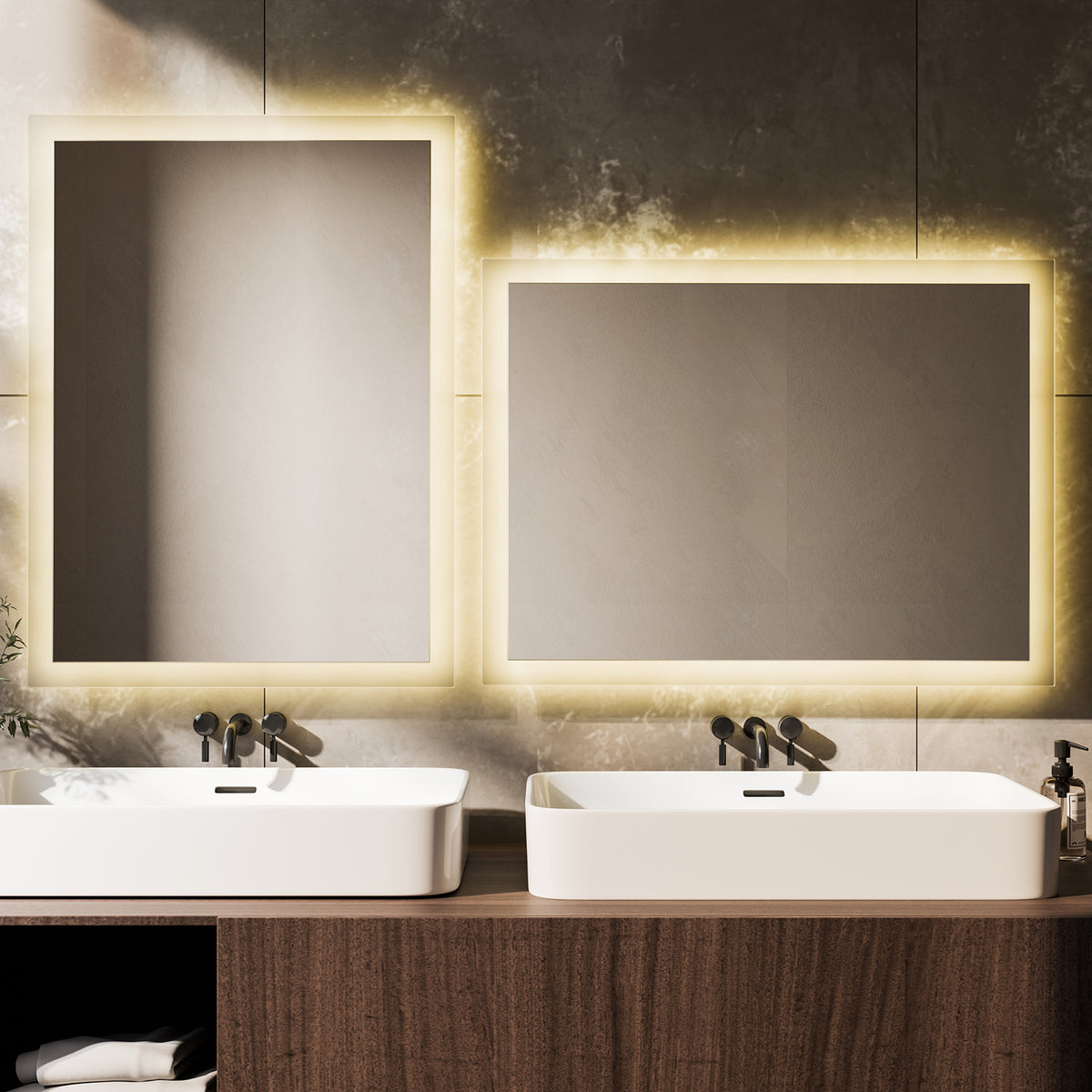 EMKE® Bathroom Mirror with 3000K Warm White Light and Wall Switch, 80x60cm