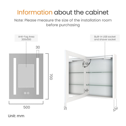 EMKE_MC01 LED Bathroom Mirror with Shelf, Demister,Temperature 3000/4000/6500K