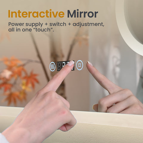 EMKE Bathroom Mirror 80x60cm with 3000K/4000K/6500K +Dimmable+Demister Pad+3X Magnification+Clock