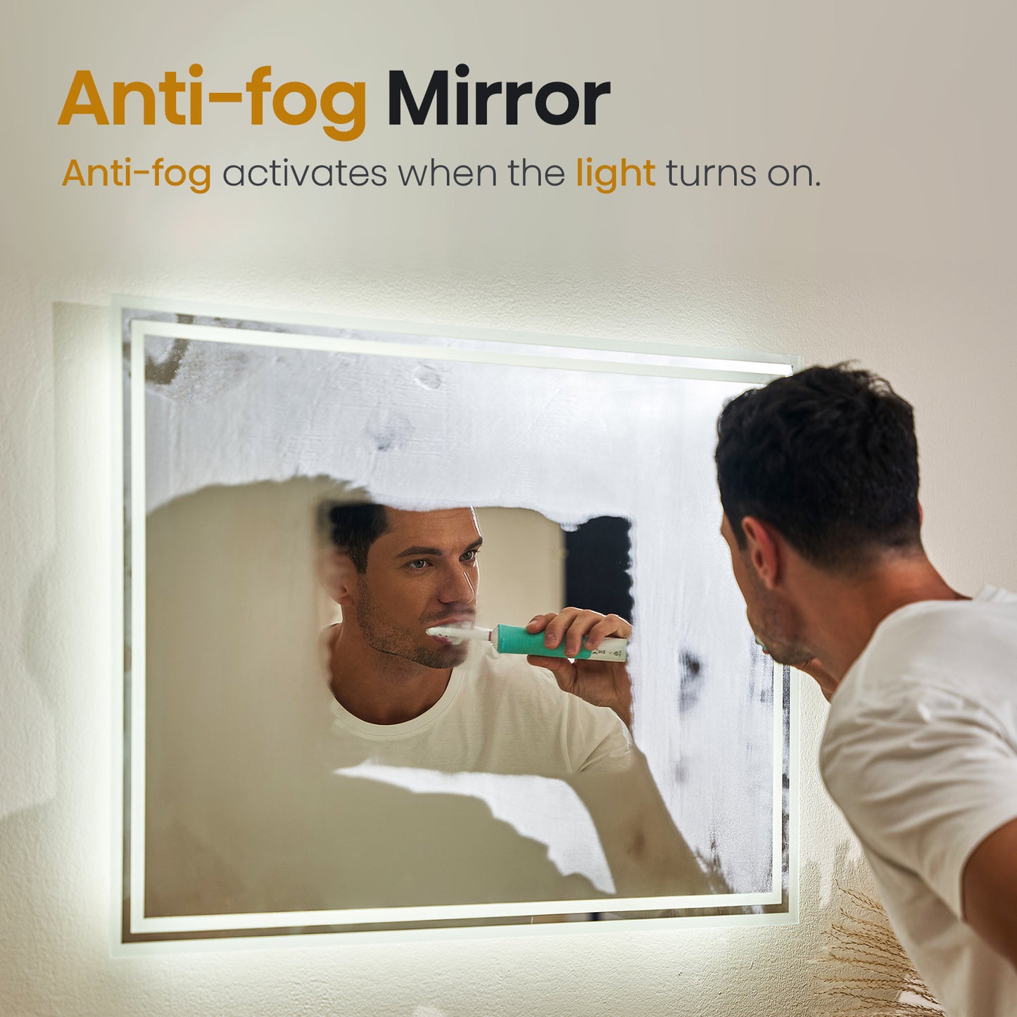 EMKE Bathroom Mirror 80x60cm with 3000K/4000K/6500K Touch+Dimmable+Demister
