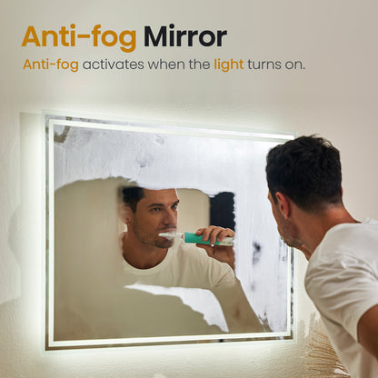 EMKE Bathroom Mirror 80x60cm with 3000K/4000K/6500K Touch+Dimmable+Demister