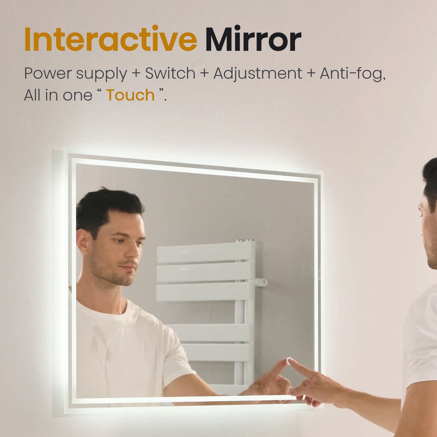 EMKE Bathroom Mirror 80x60cm with 3000K/4000K/6500K Touch+Dimmable+Demister