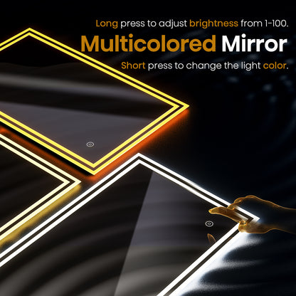 EMKE Bathroom Mirror 80x60cm with 3000K/4000K/6500K Touch+Dimmable+Demister