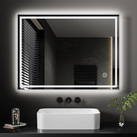 EMKE Bathroom Mirror 80x60cm with 3000K/4000K/6500K Touch+Dimmable+Demister