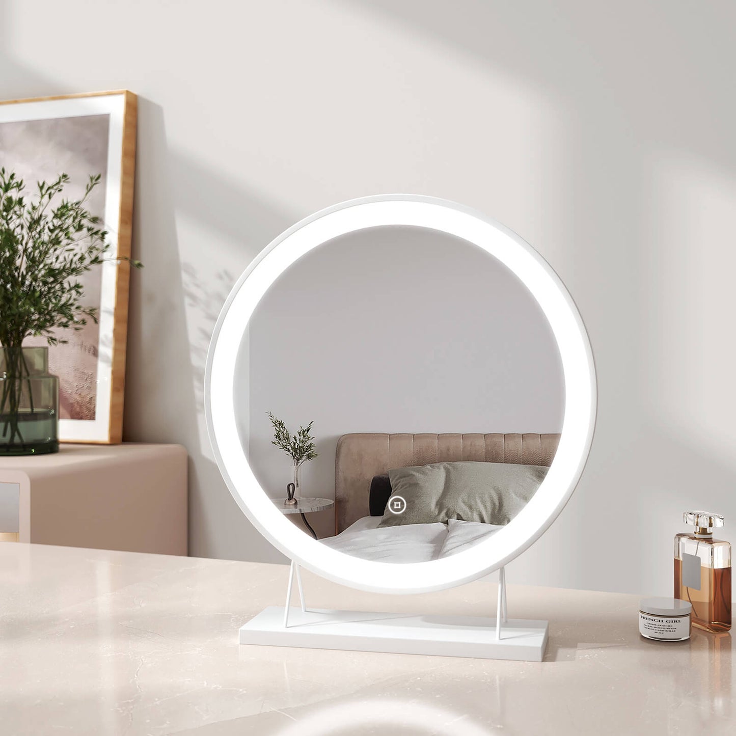 EMKE CM01 Round Tabletop LED Lighted Makeup Mirror with Frame, ф40/48cm