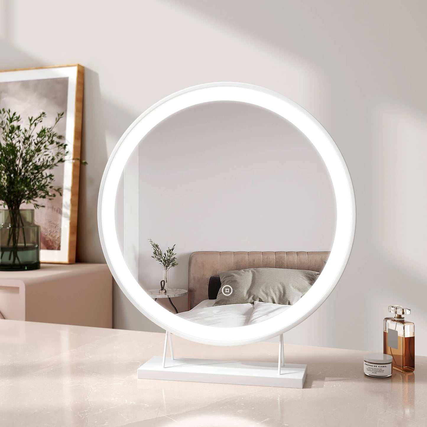 EMKE CM01 Round Tabletop LED Lighted Makeup Mirror with Frame, ф40/48cm