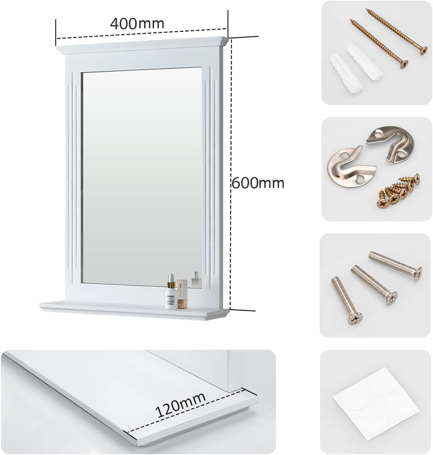 emke bathroom mirror with shelf white um01ws accessory set