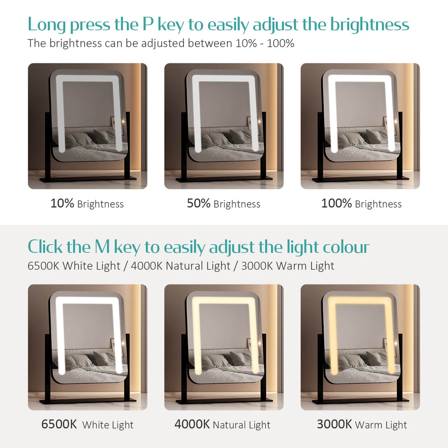 emke cm09 desktop vanity mirror adjust brightness light colours