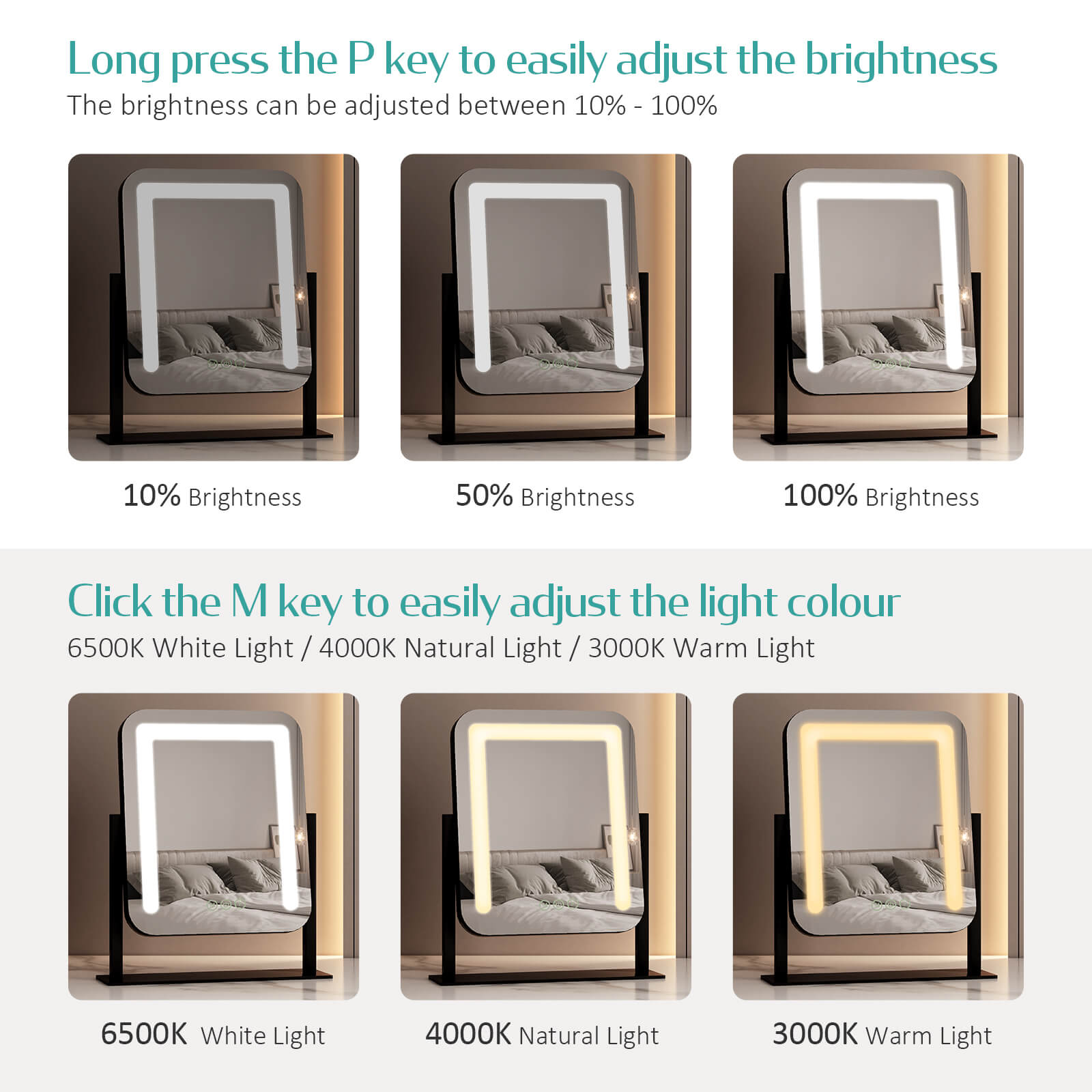 emke cm09 desktop vanity mirror adjust brightness light colours