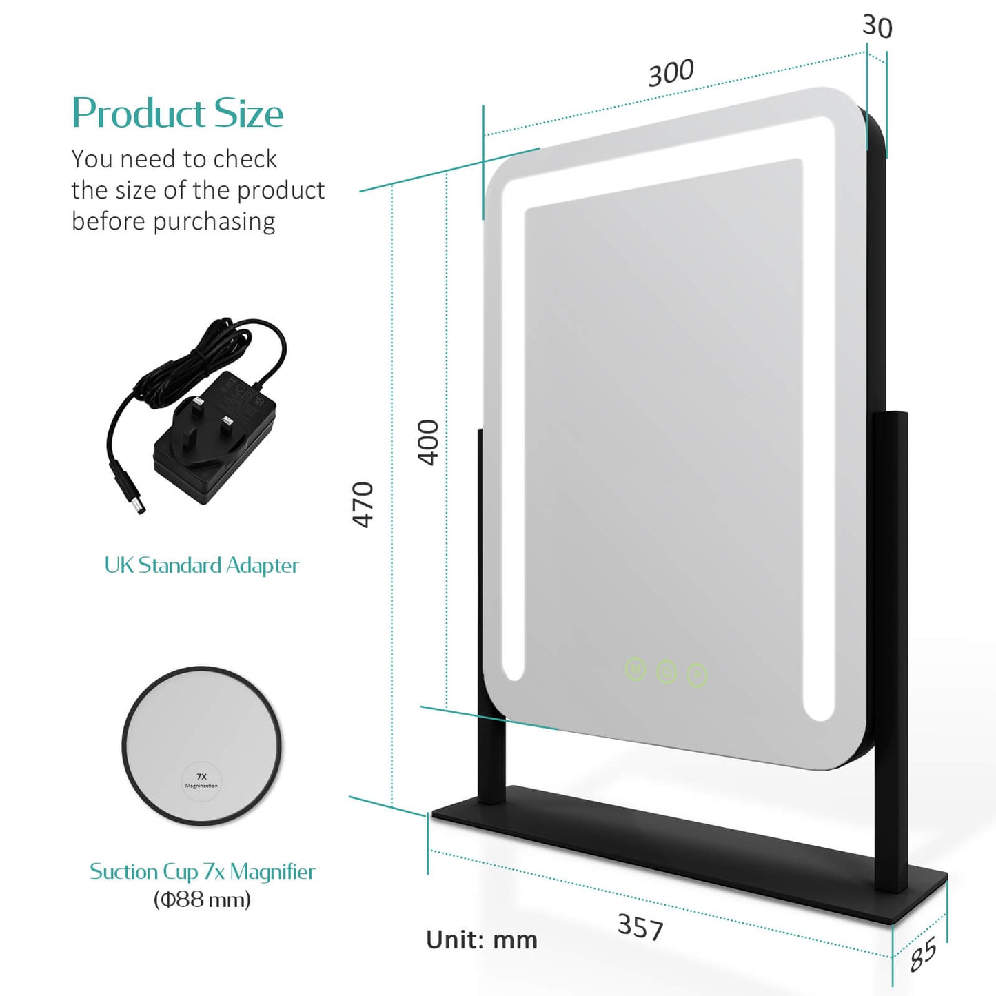 emke cm09 desktop vanity mirror black 30cm