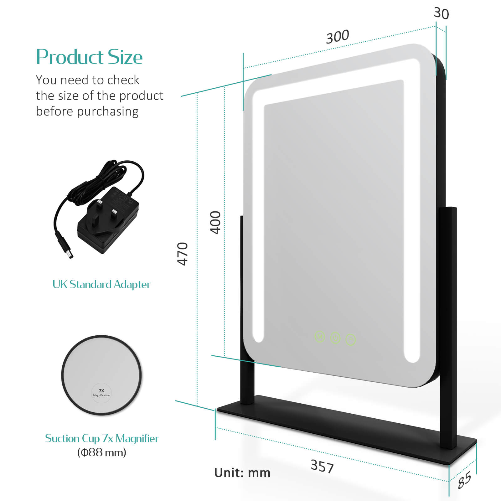 emke cm09 desktop vanity mirror black 30cm