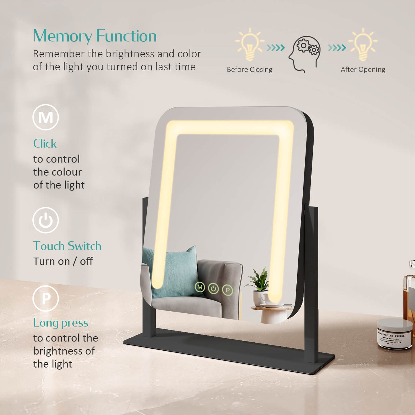 emke cm09 desktop vanity mirror memory function