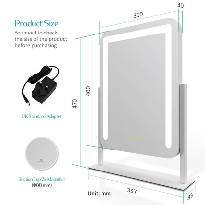 emke cm09 desktop vanity mirror white 30cm