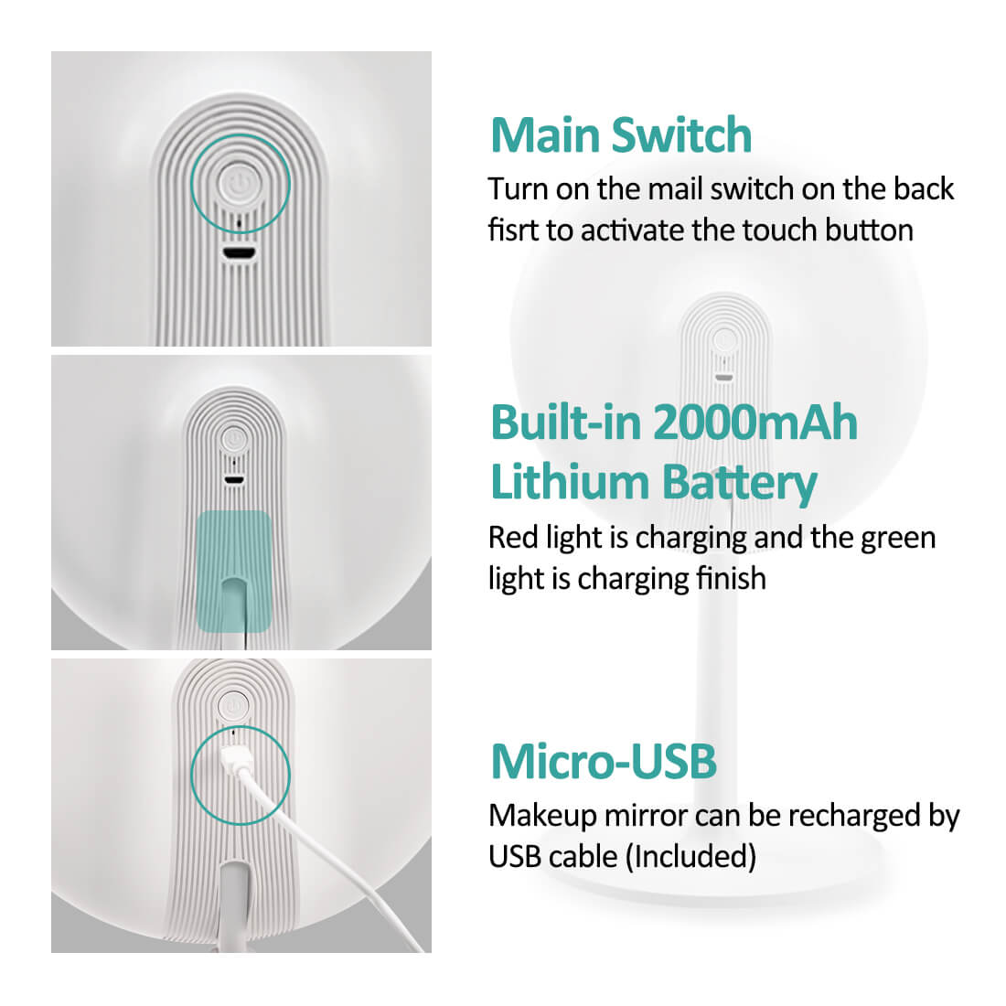 emke led cosmetic mirror 2000mah battery
