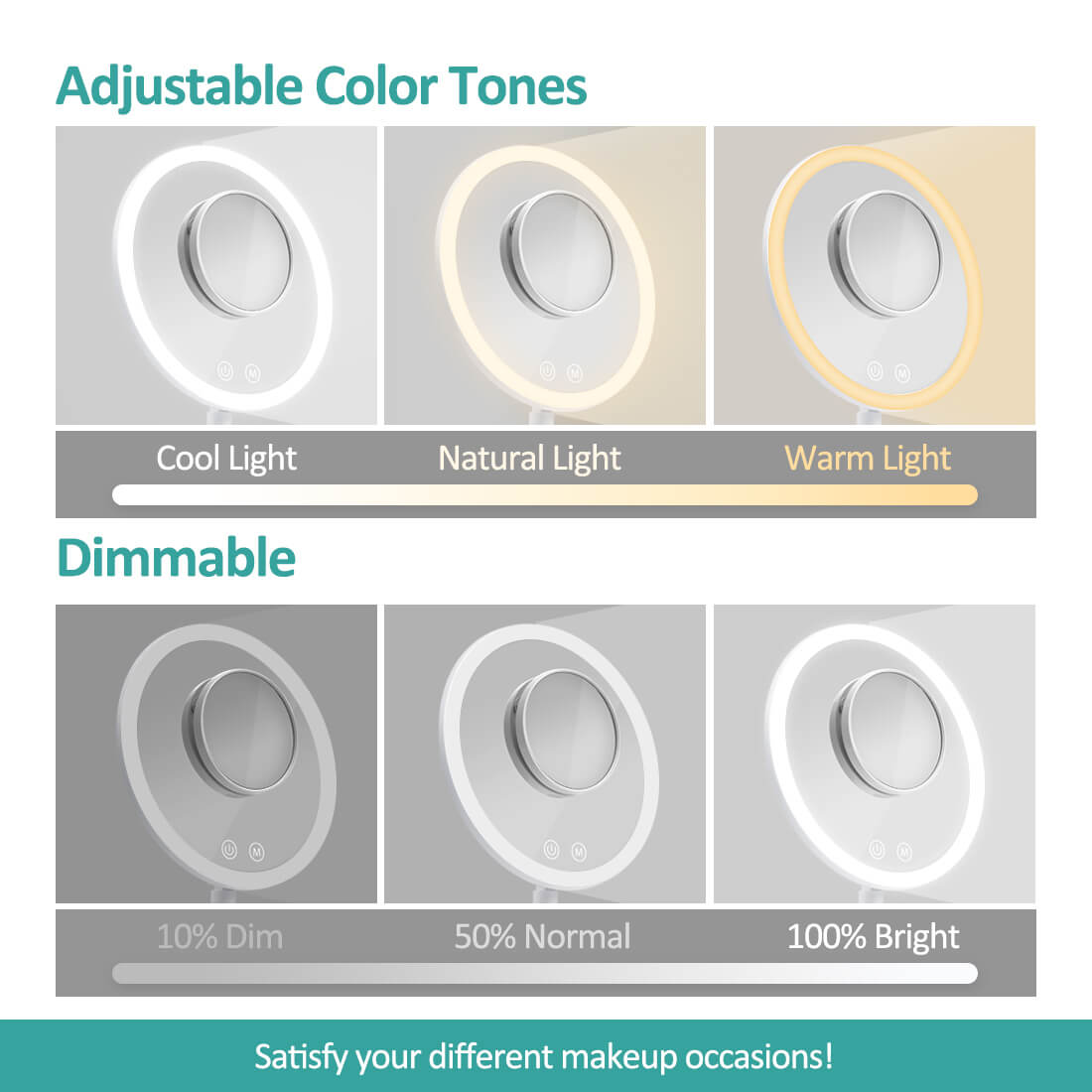 emke led cosmetic mirror dimmable colour tones