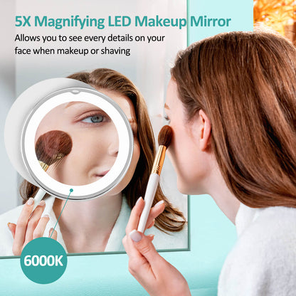 EMKE LED Cosmetic Mirror, 5x Magnification, with A Suction Cup, 360° Rotation