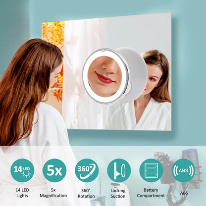 EMKE LED Cosmetic Mirror, 5x Magnification, with A Suction Cup, 360° Rotation