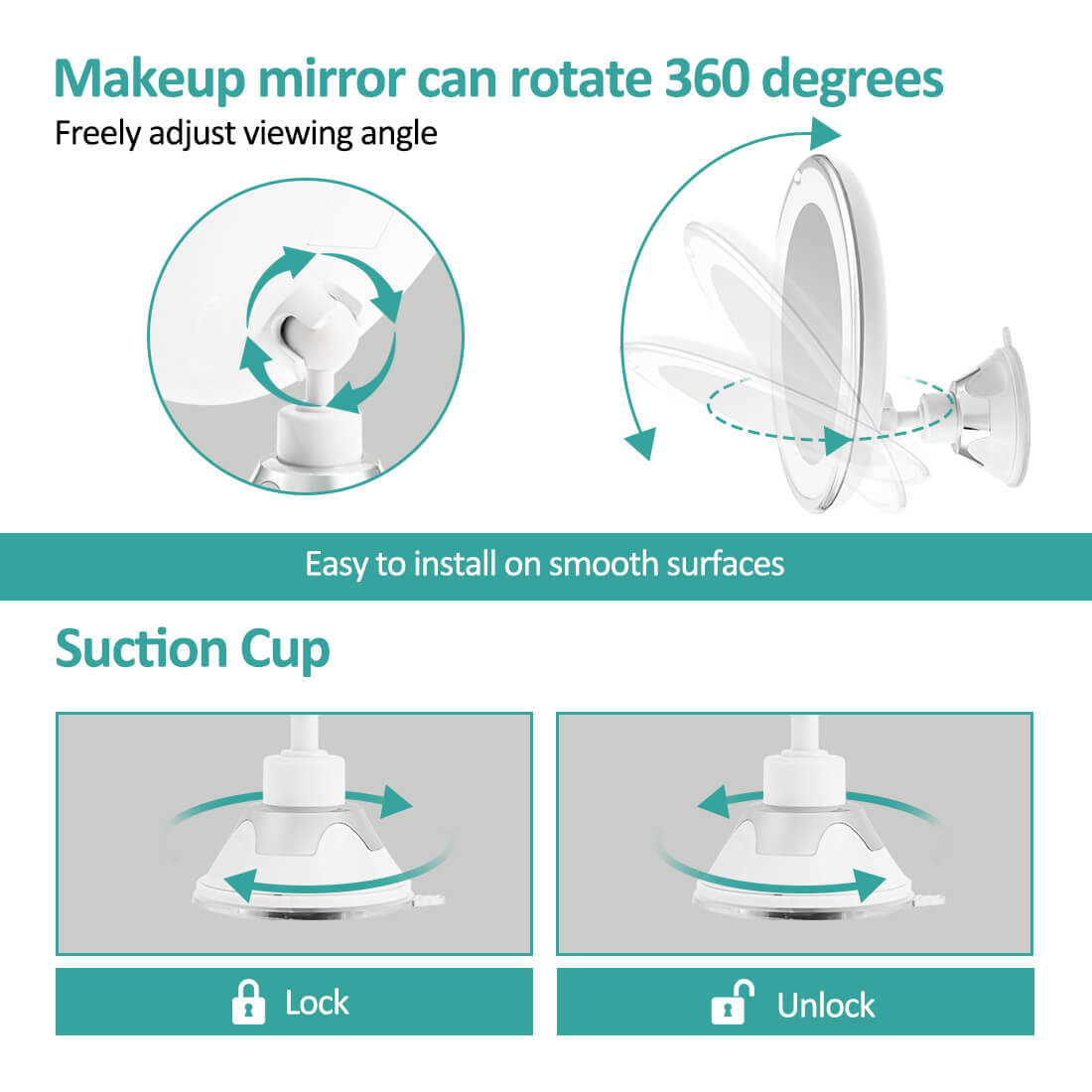 EMKE LED Cosmetic Mirror, 5x Magnification, with A Suction Cup, 360° Rotation