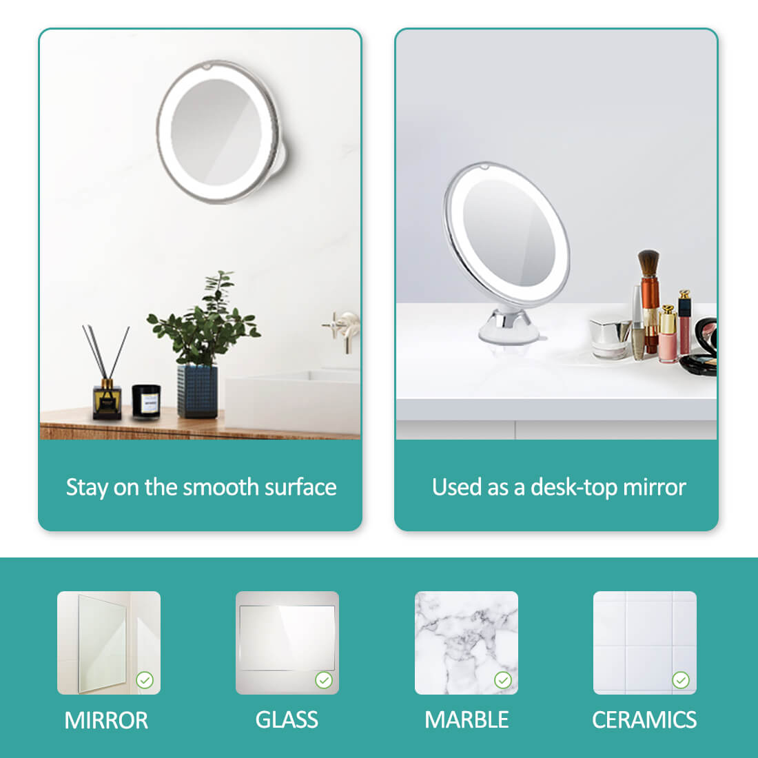 EMKE LED Cosmetic Mirror, 5x Magnification, with A Suction Cup, 360° Rotation