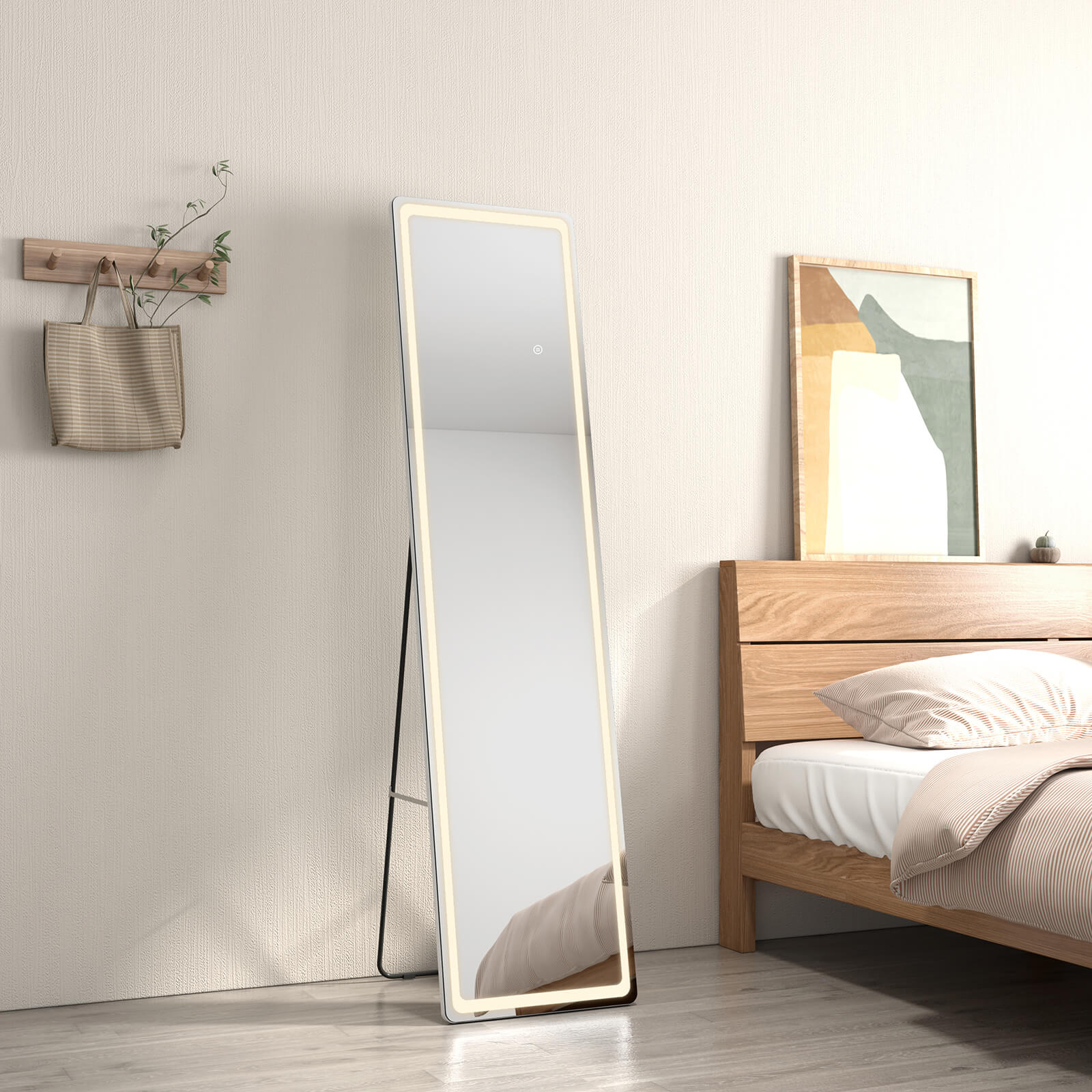 emke led full-length mirror ufm01bksw stand on the floor