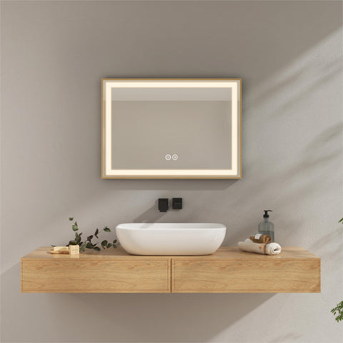 EMKE LM24 Gold Frame Bathroom Mirror with LED Warm White Light (4300K) Anti-fog