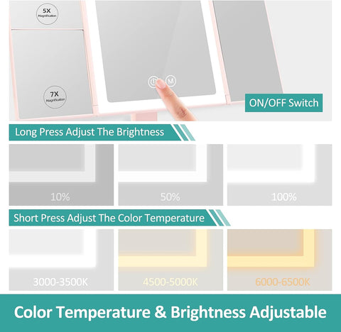 emke led vanity mirror foldable adjust brightness light colour