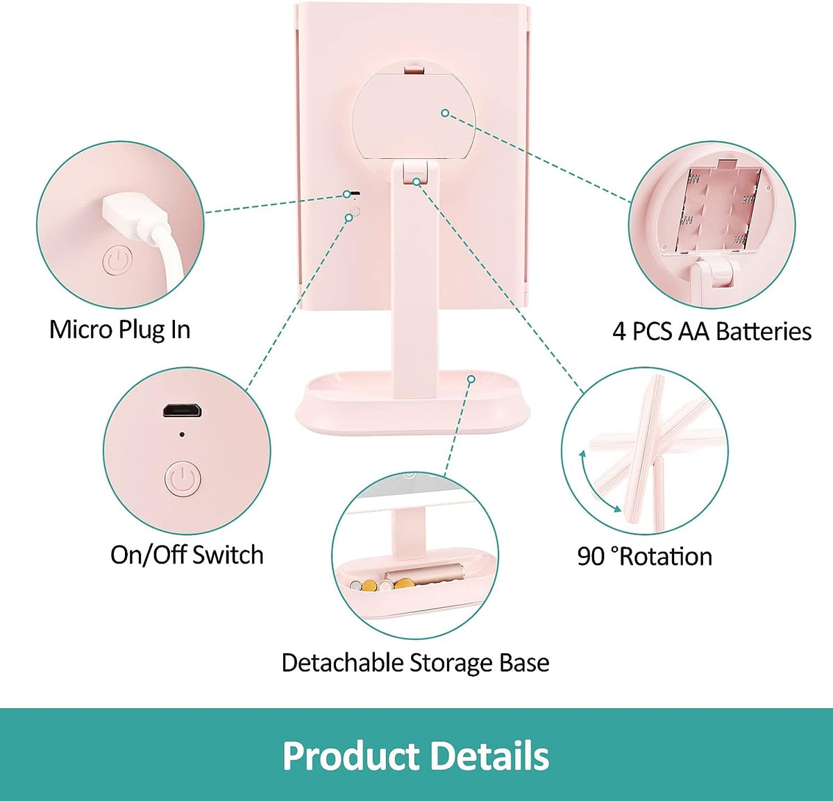 emke led vanity mirror foldable details