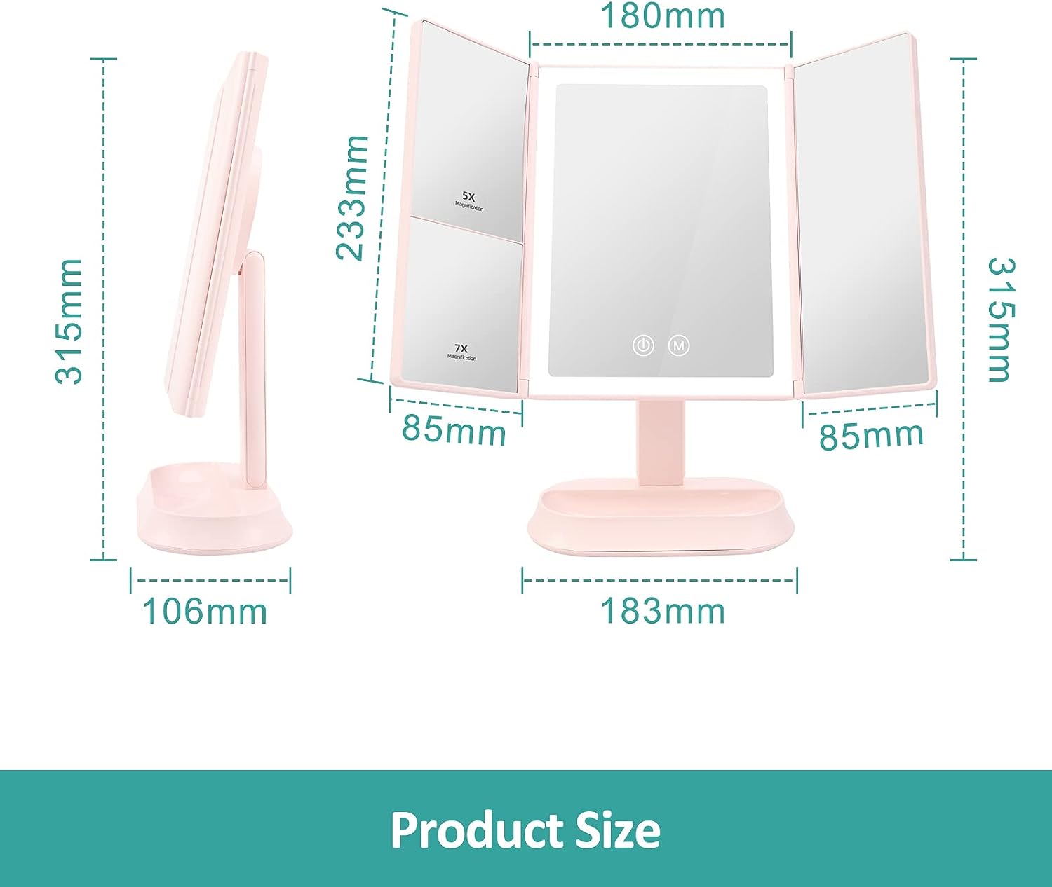 emke led vanity mirror foldable pink size