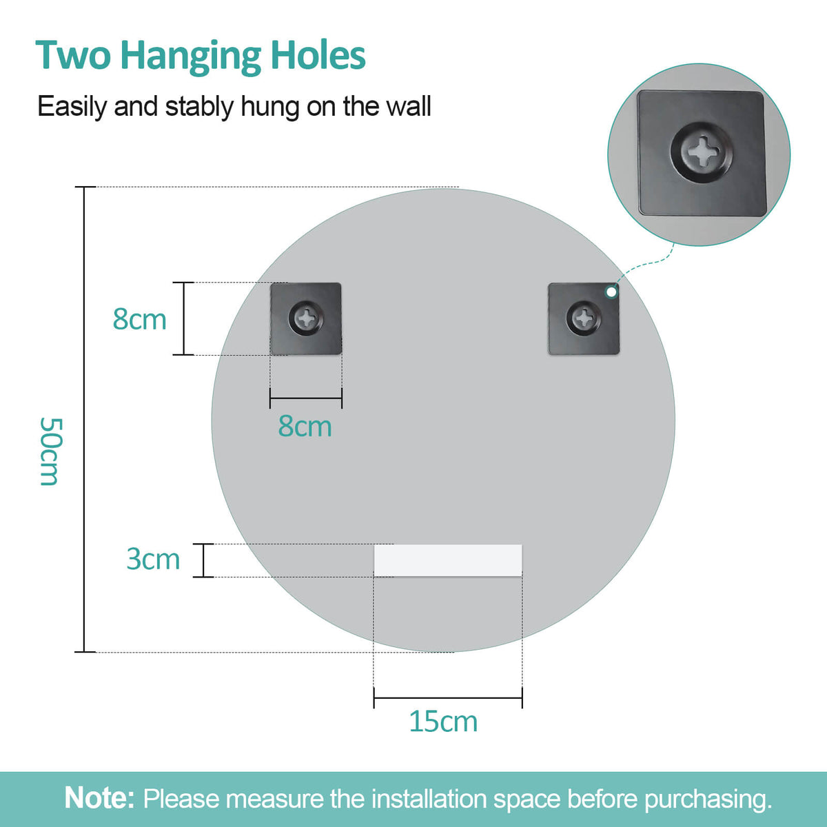 emke m05 round bathroom mirror without lighting size 50cm