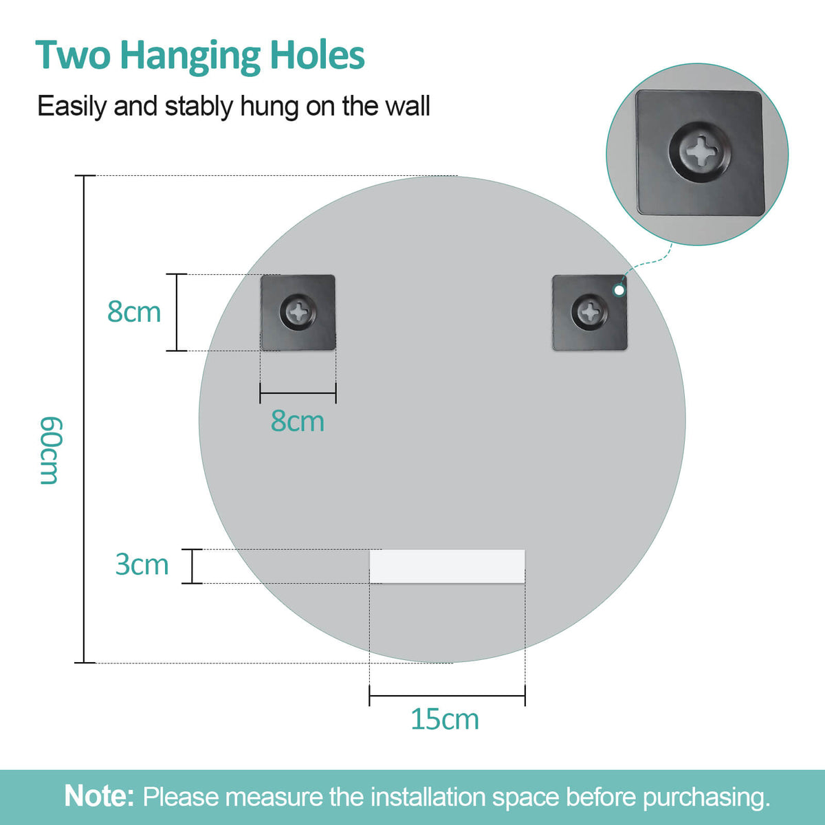 emke m05 round bathroom mirror without lighting size 60cm