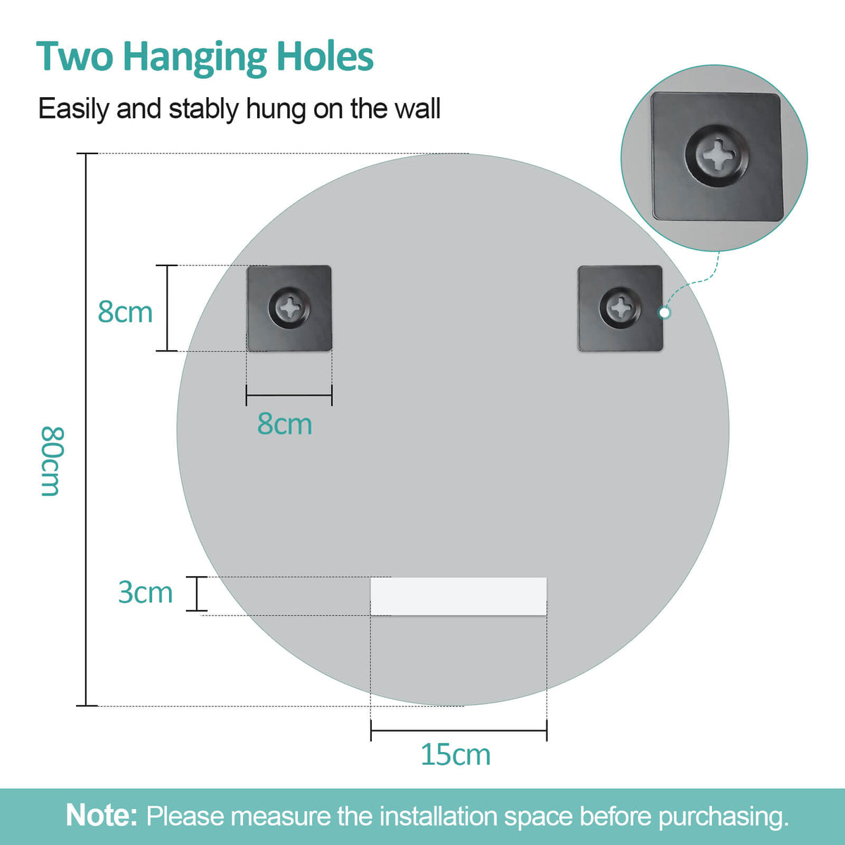 emke m05 round bathroom mirror without lighting size 80cm