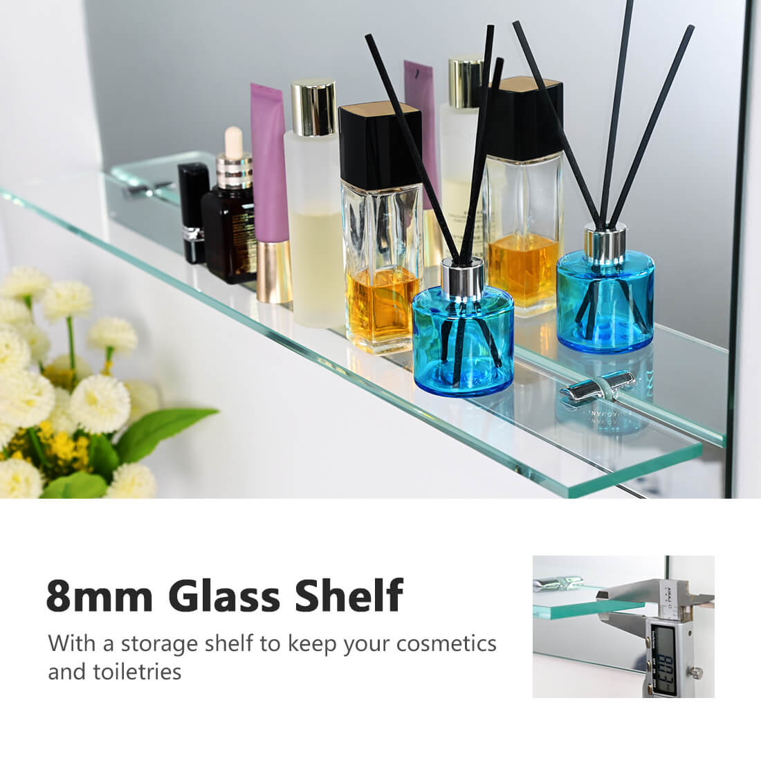 emke bathroom mirror with shelf 8cm glass shelf
