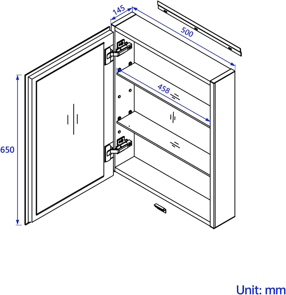 emke mc5 mirror cabinet size
